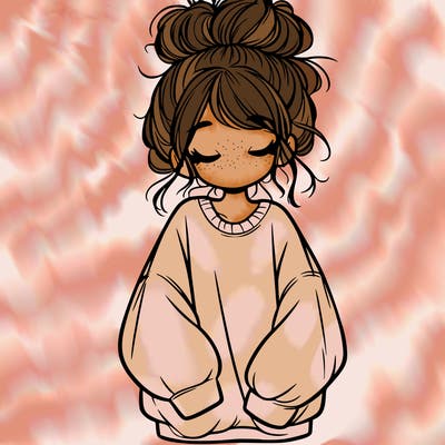 girl with baggy sweatshirt and messy bun