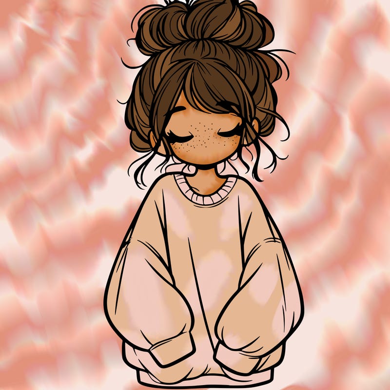 girl with baggy sweatshirt and messy bun