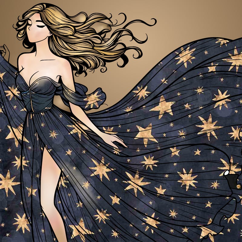 realistic woman in dress flowing the the wind