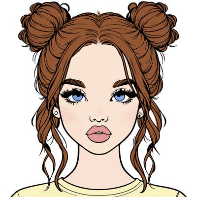 realistic girl with two buns in hair and lips