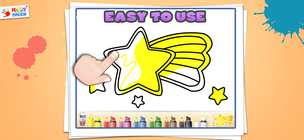 Einfach zu bedienende Maloberfläche für Kinder, die einen gelb gemalten Stern zeigt
