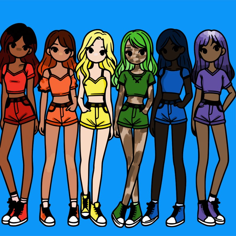 a group of girls wearing crop tops and shorts