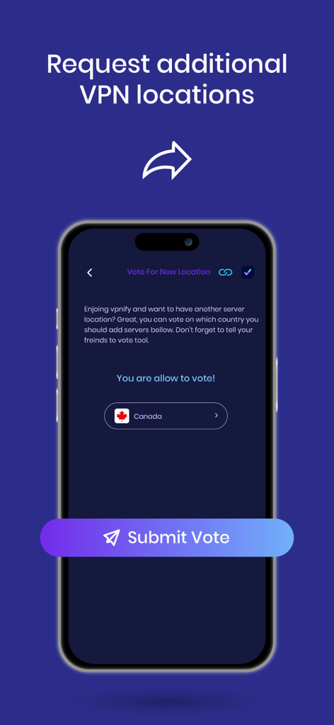 Interface for voting on new VPN server locations in the vpnify app
