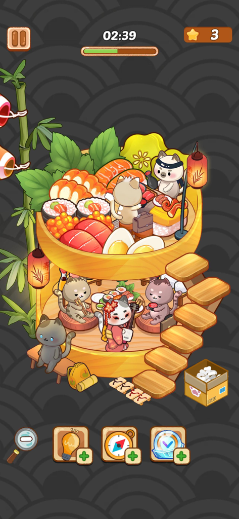 Cat Room Decor - A two-story Japanese sushi themed room with cute cats and miniature food items