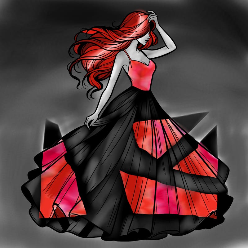 realistic woman with dress flowing in the wind