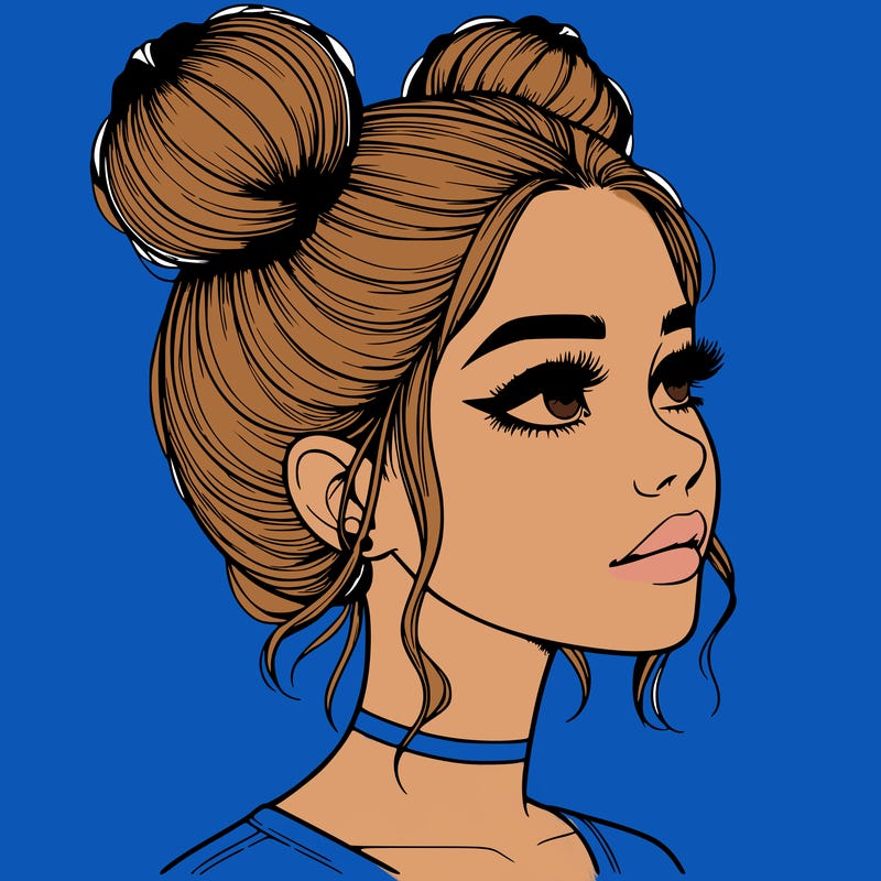 realistic girl with buns on the top of her head