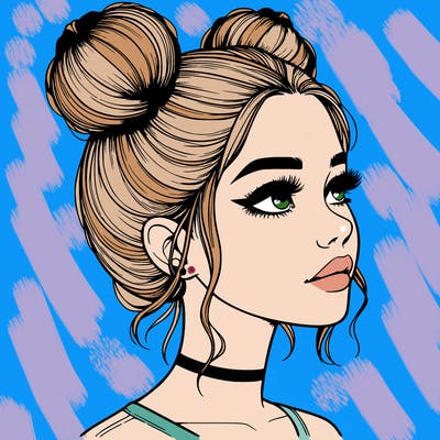 realistic girl with buns on the top of her head