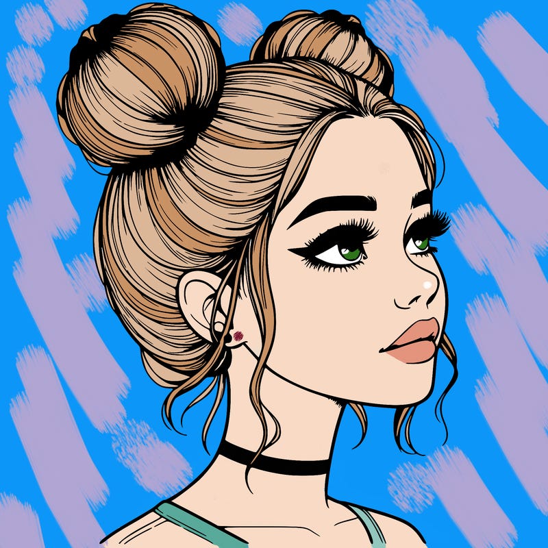 realistic girl with buns on the top of her head