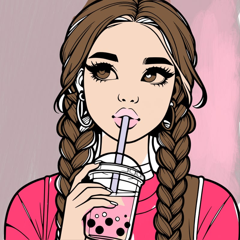 realistic girl with braided hair drinking boba