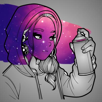 a realistic girl, spray painting