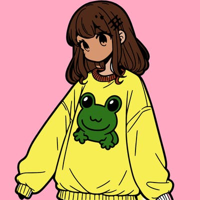 girl wearing frogging sweatshirt
