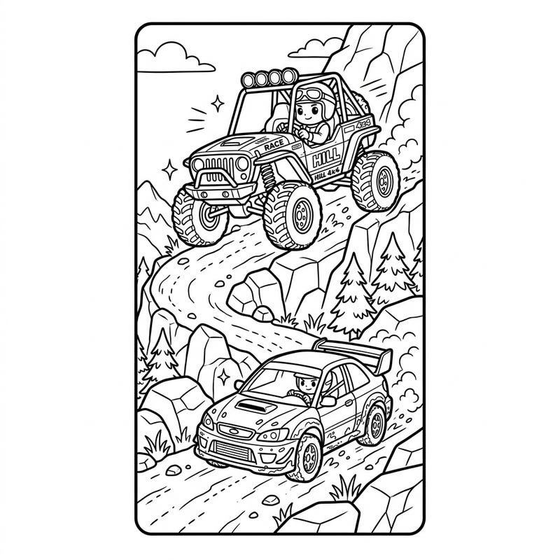 Get ready for high-octane action with our Hillclimb Racers bookmark coloring page! This exciting design captures the thrill of racing up a steep mountain, perfect for personalizing your favorite books.