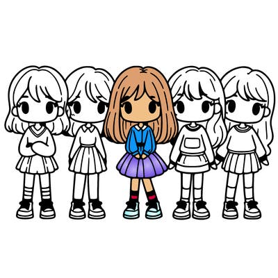 5 girls standing next to each other in a line