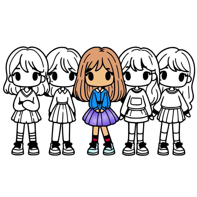 5 girls standing next to each other in a line
