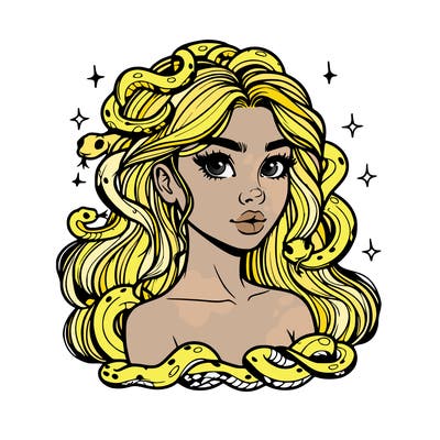 realistic girl with snakes as hair