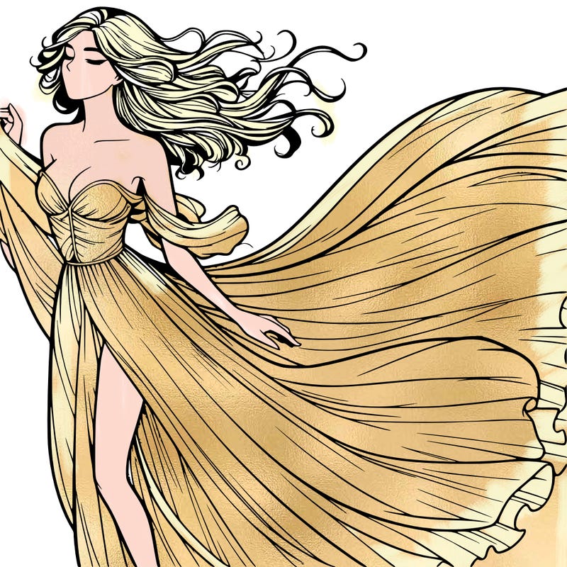 realistic woman in dress flowing the the wind