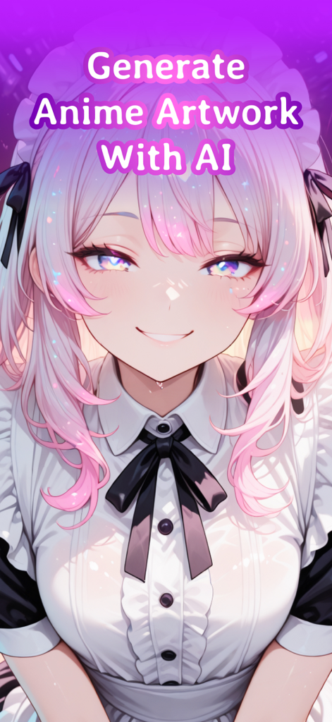 A detailed AI-generated anime character with pink hair and a maid outfit used as a sample artwork.