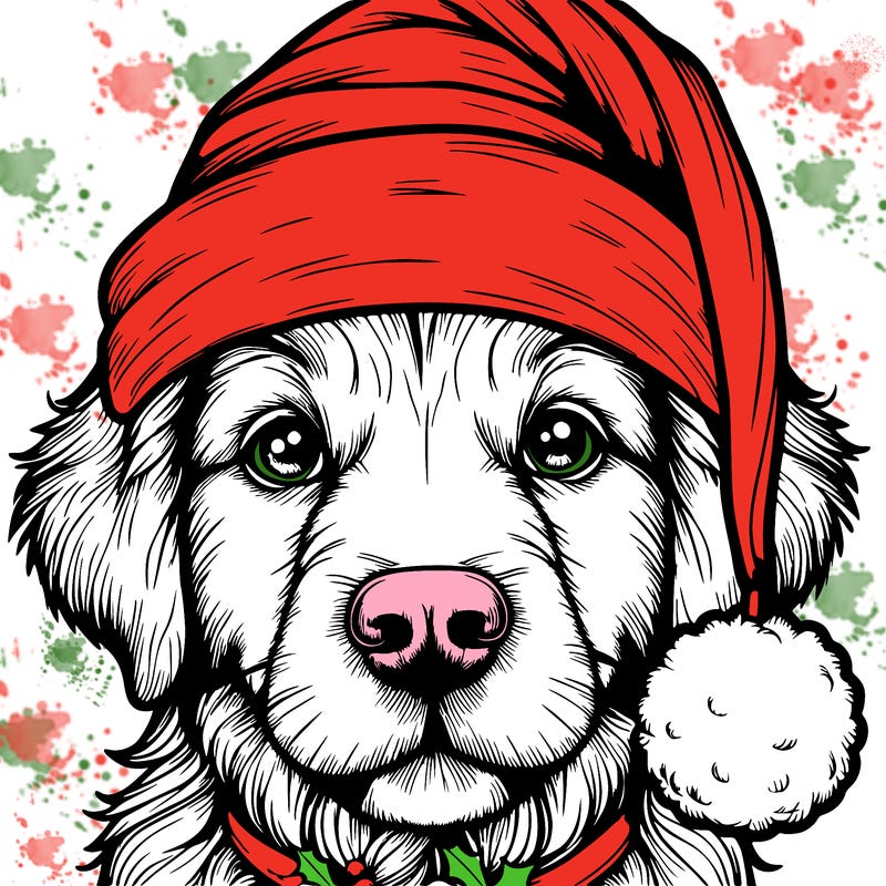 realistic dog with a christmas hat