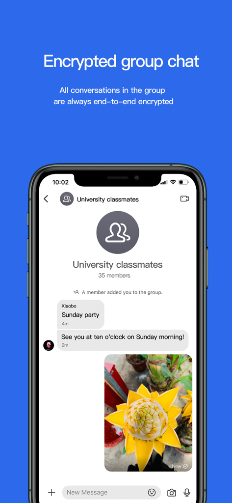 Cipchat - Encrypted Messenger - Aplicativo móvel Cipchat mostrando um chat em grupo criptografado com segurança de ponta a ponta