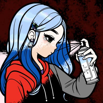 a realistic girl spray painting