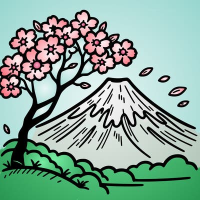mount fuji with a cherry tree