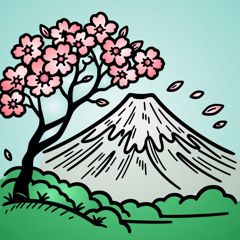 mount fuji with a cherry tree