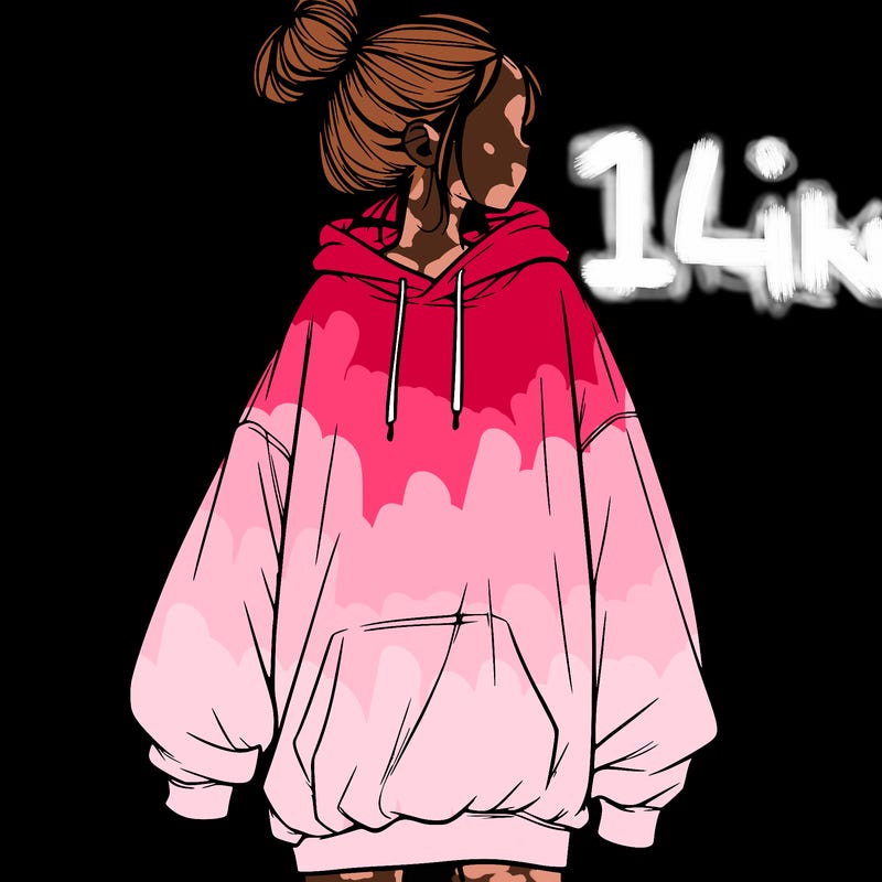 realistic girl with a oversized sweatshirt on and a bun