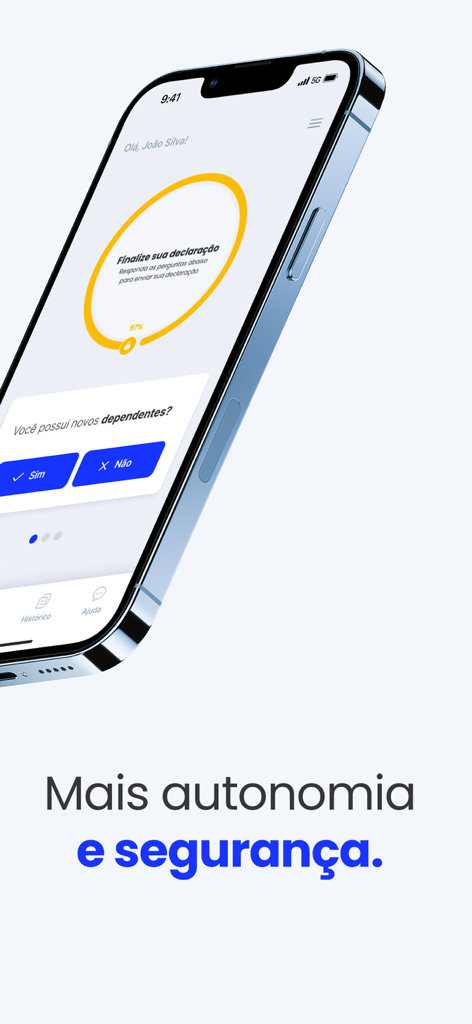 Velotax App - iPhone画面に、申告書の提出状況を示す進捗円が表示された、ブラジルの税務コンプライアンスのためのVelotaxアプリインターフェースが表示されています。