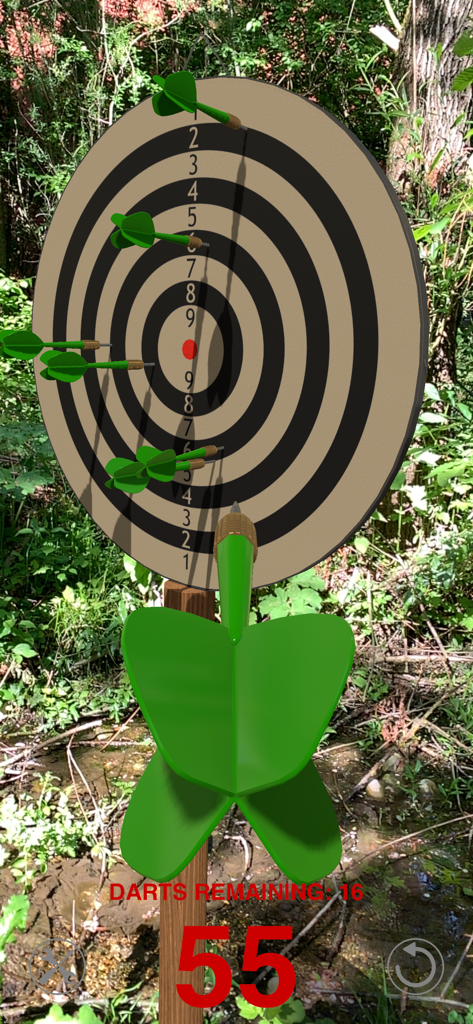 [AR] Darts - Augmented reality dartboard with green darts in a forest environment