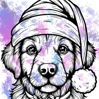 realistic dog with a christmas hat