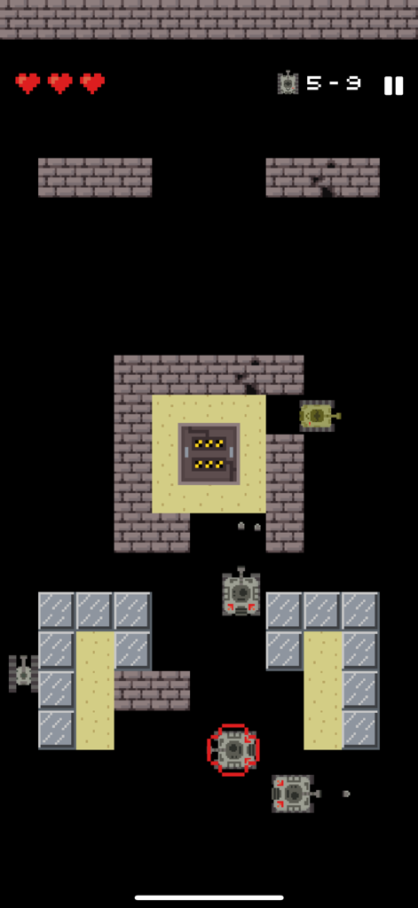 Tank - Armored Warfare - Visão de cima de uma batalha de tanques em pixel art onde os jogadores defendem um reator central de forças inimigas