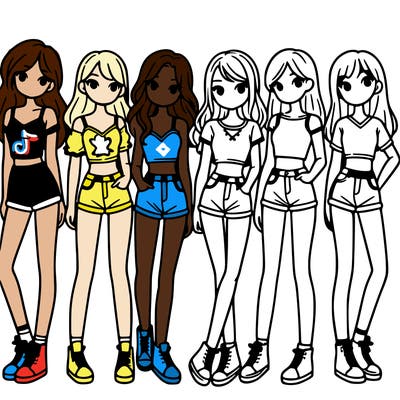 a group of girls wearing crop tops and shorts