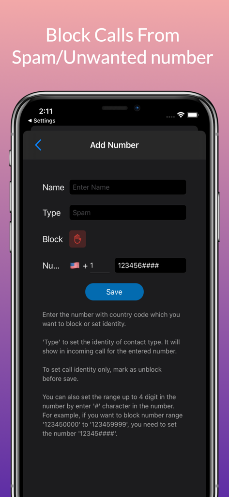 Contact Manager + - Interfaz para bloquear llamadas de spam y no deseadas en la aplicación Contact Manager Plus