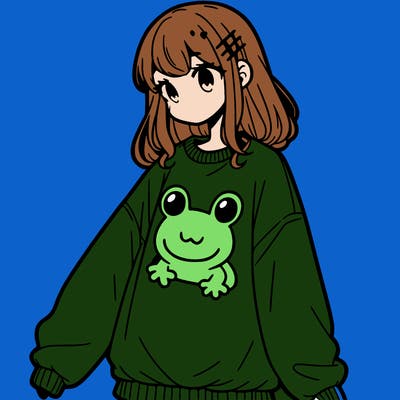 girl wearing frogging sweatshirt