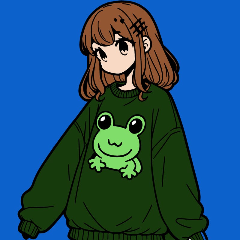 girl wearing frogging sweatshirt
