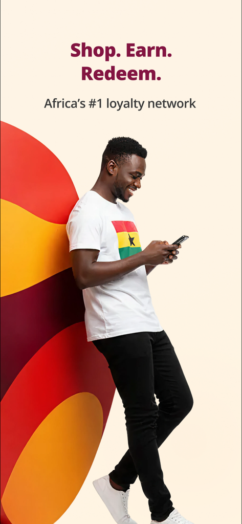 Points Africa - A man in a Ghana shirt using the Points Africa loyalty app