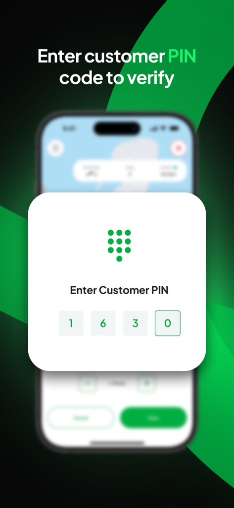 Avas App - Driver - A mobile app screen showing the PIN verification feature for Avas Driver to ensure passenger identity safety