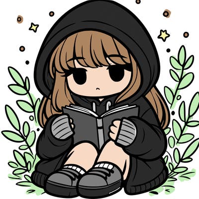 girl in oversized hoodie reading a book