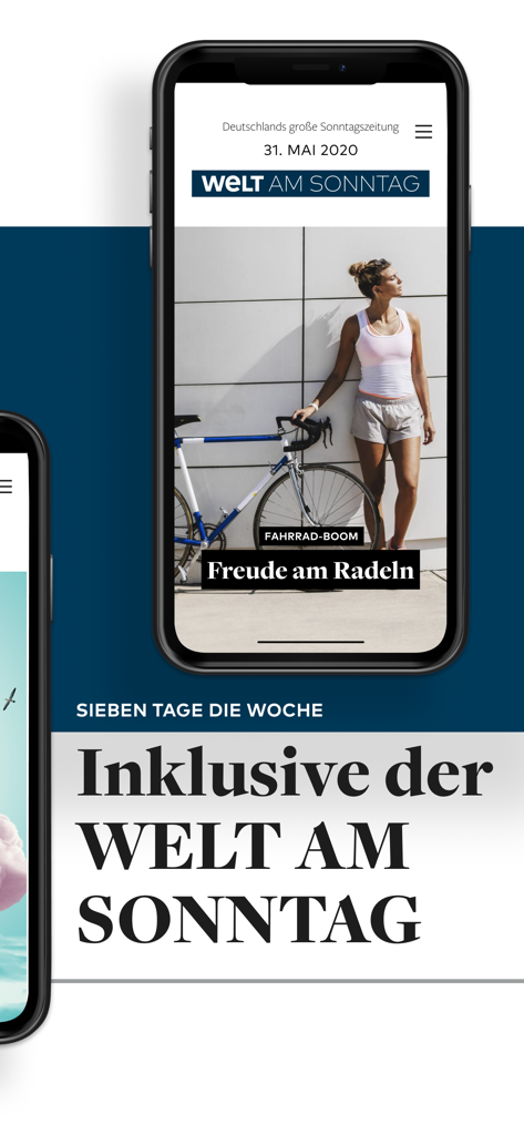 Smartphone mostrando la edición digital de Welt am Sonntag dentro de la aplicación WELT Edition