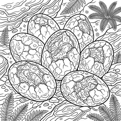 Journey back to the time of dinosaurs with this captivating coloring page featuring beautifully fractured fossilized eggs. Discover the intricate details of ancient life as you bring this prehistoric scene to vibrant color.