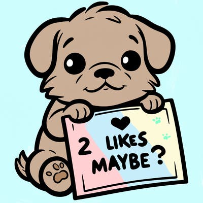 a puppy holding a sign that says 2 likes maybe?