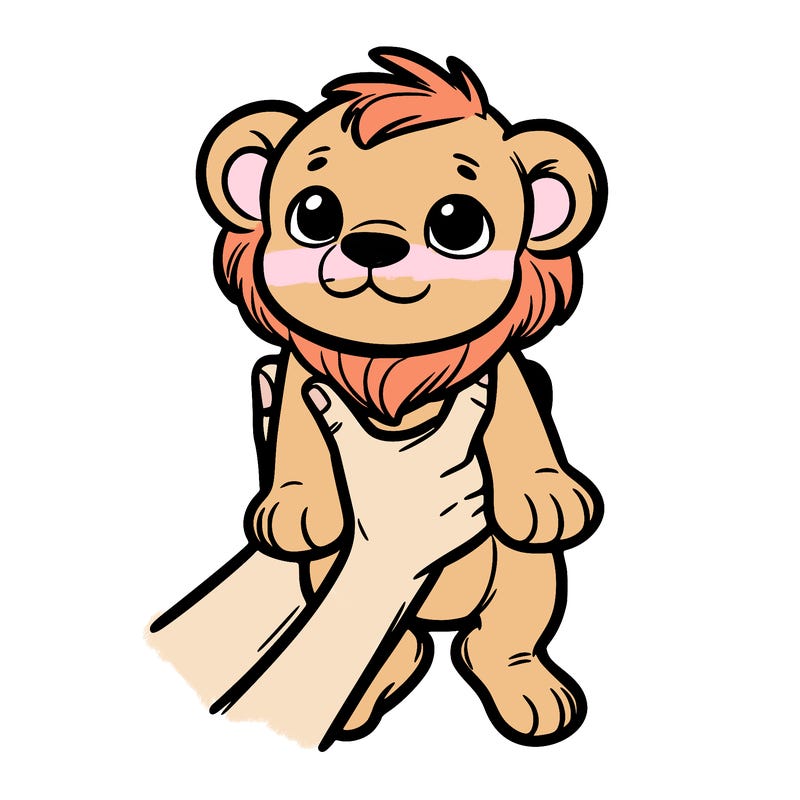 baby lion being held up