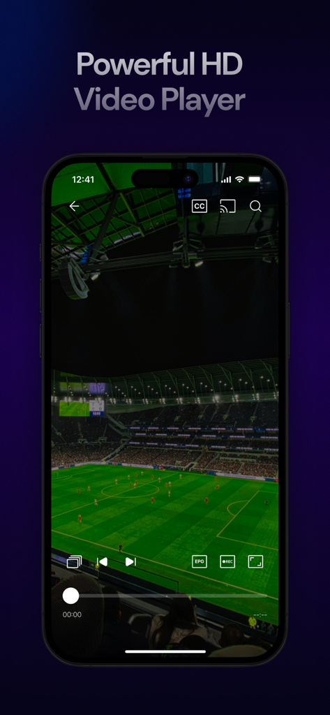 IPTV Smarters Player PRO - Interfaz móvil de IPTV Smarters Player PRO transmitiendo un partido de fútbol en vivo en un iPhone