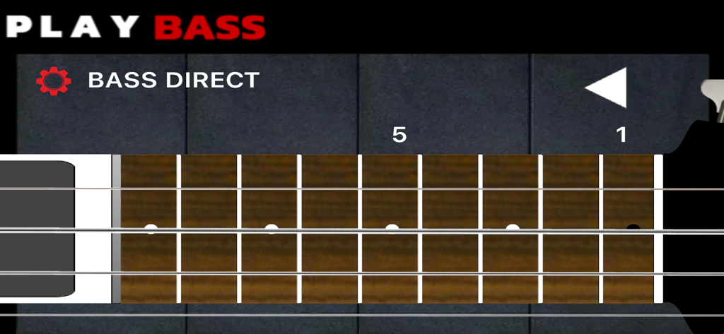 Play Bass: Real Bass Simulator - A realistic four string bass guitar fretboard on a mobile screen