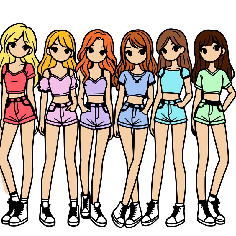 a group of girls wearing crop tops and shorts
