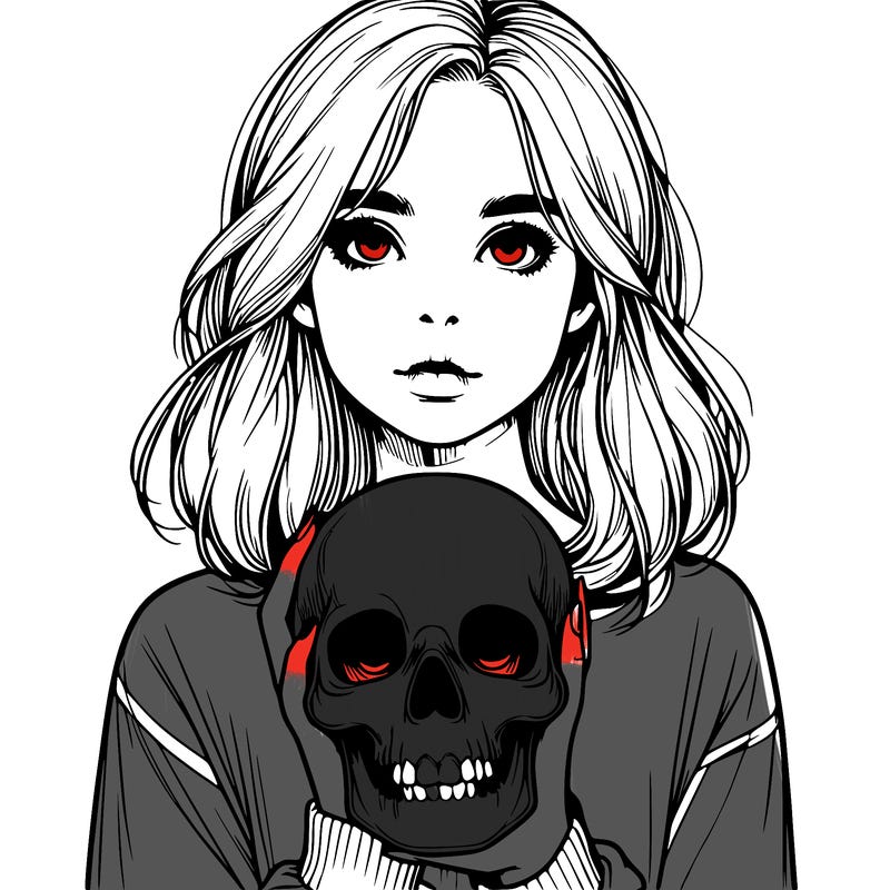 realistic girl holding a skull