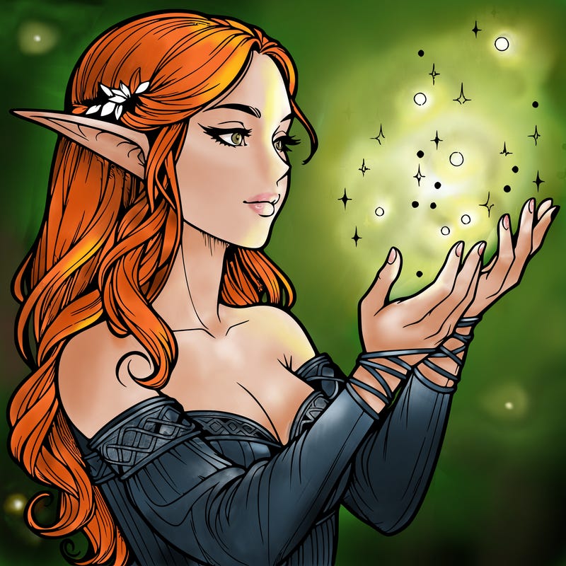 realistic elf girl doing magic