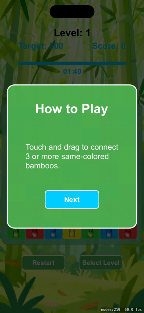 Panda Puzzle: Bamboo Garden - How to Play tutorial screen for Panda Puzzle Bamboo Garden showing gameplay instructions