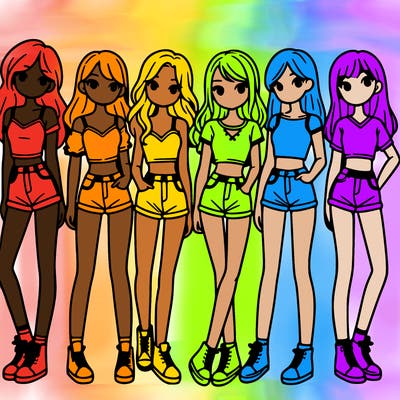 a group of girls wearing crop tops and shorts