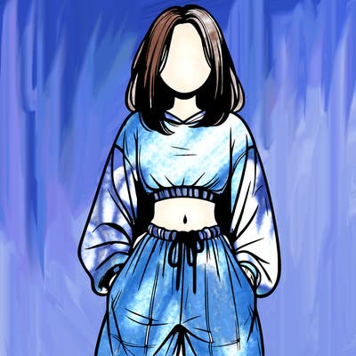 realistic girl faceless with baggy pants and a crop top